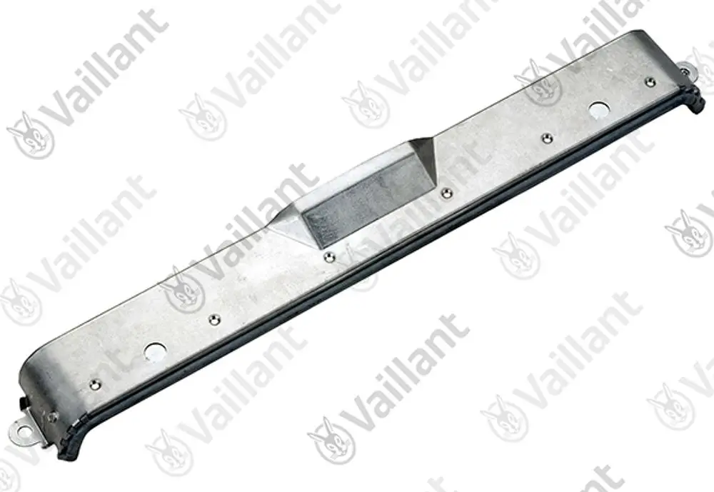 Vaillant Strahlungsblech, metallisch, länglich mit Aussparungen und Löchern für die Montage, zur Verwendung in Heizsystemen.
